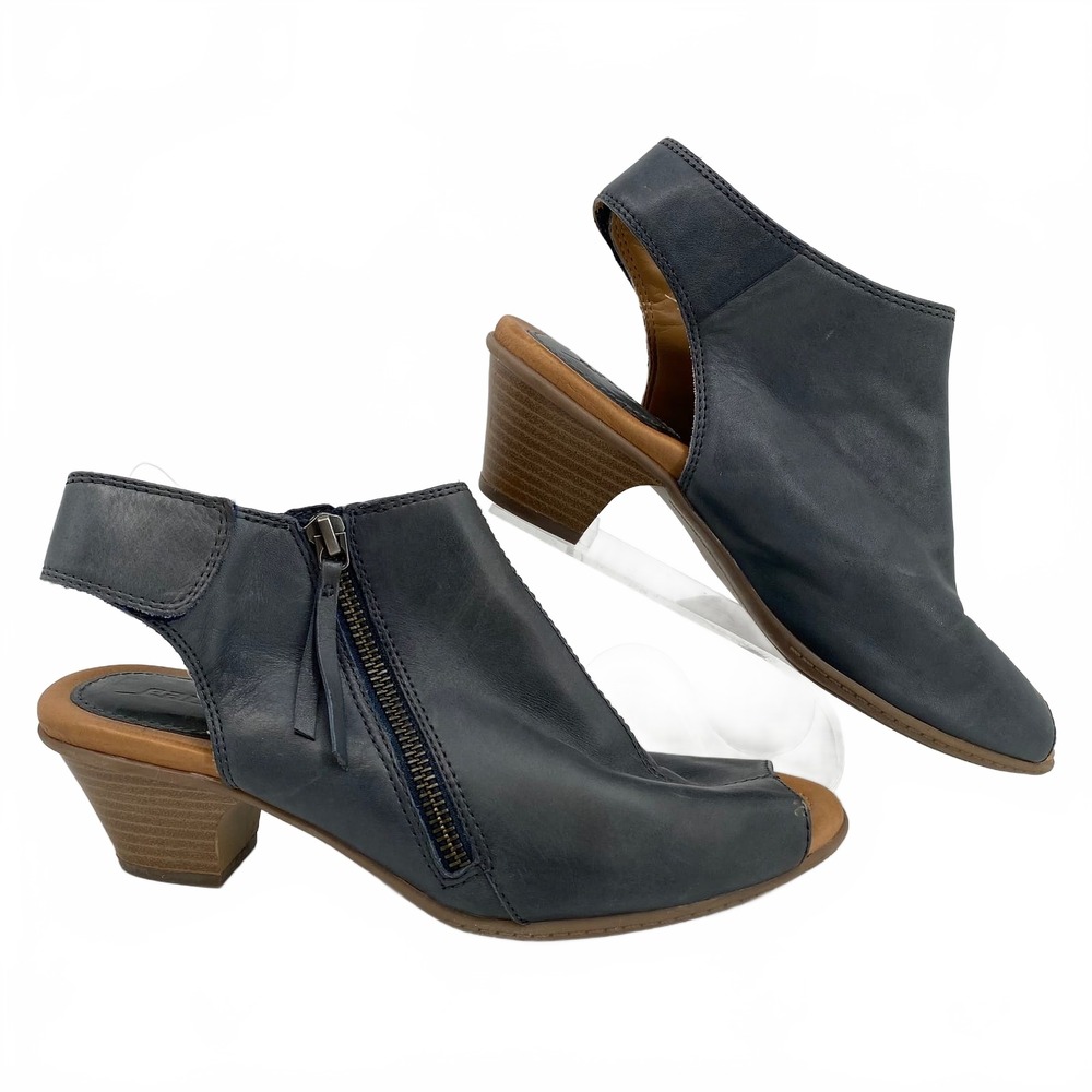 Earth Blue Kristy Leather Heeled Peep Toe Booties | Women’s Size 8